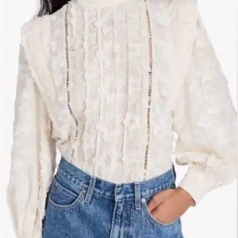 Farm Rio x Anthropologie 3D embroidered star blouse